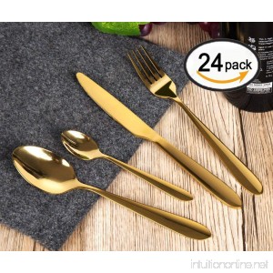 ROSE CREATE 24-Piece Gold Stainless Steel Cutlery Set Dinner Serving Tableware Golden Flatware Set/Eating Utensils - 12 Spoons 6 Forks 6 Knives(24 pcs Gold Knives and Forks 6 Sets) - B078NPNK7D